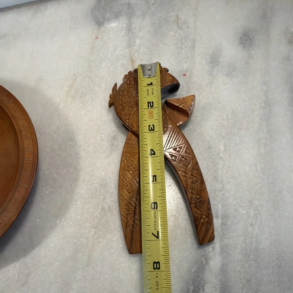 Vintage Folk Art Wood Carved Nut Cracker With Carved Wood Bowl GW994